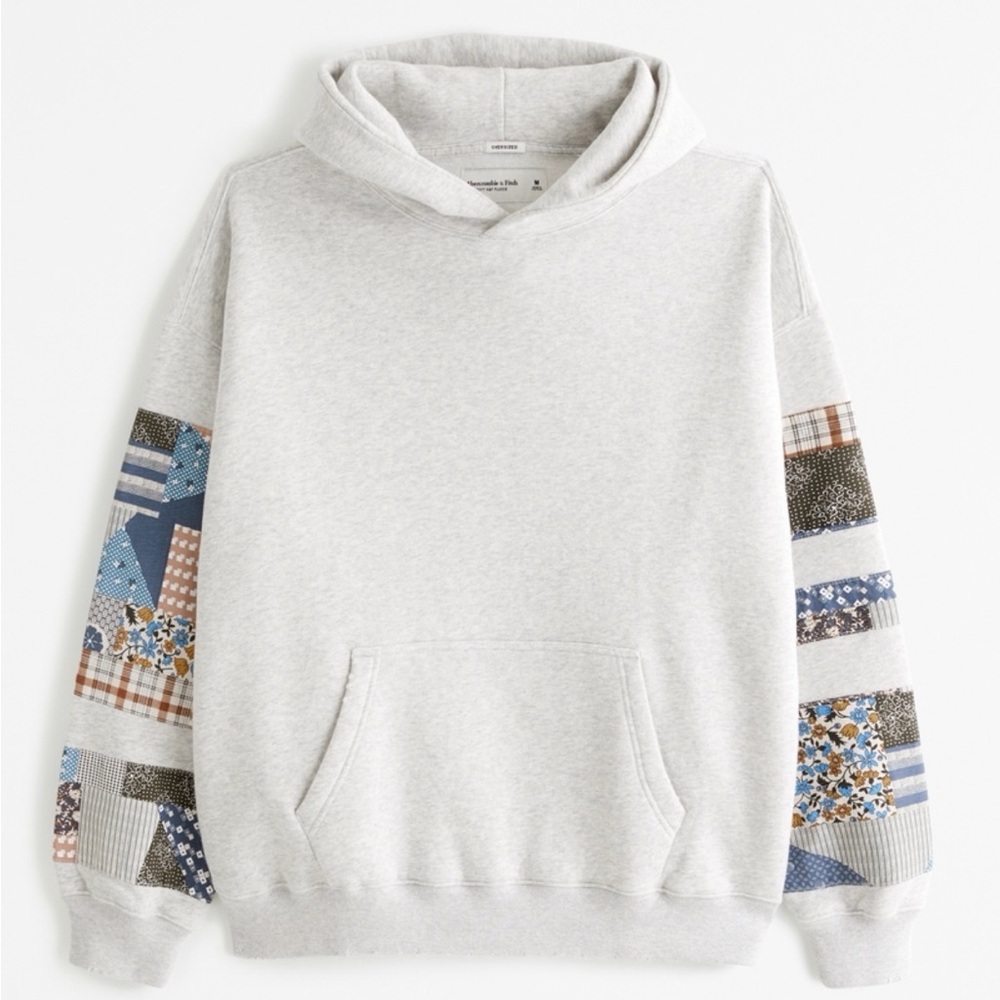 A&F Light Gray Patchwork Hoodie